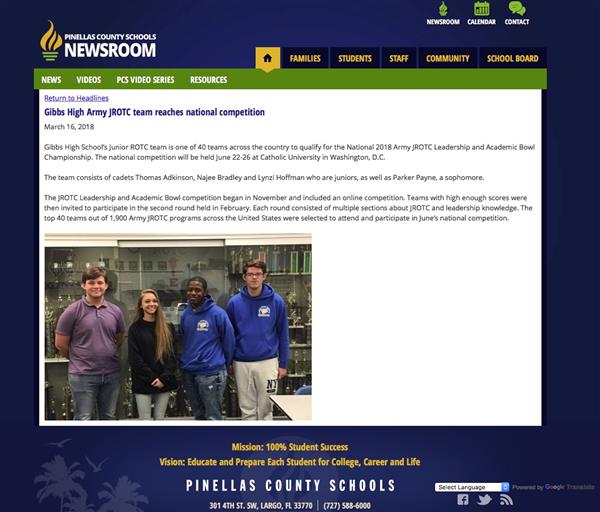 JROTC Winners article from PCSB website. JROTC Winners article from PCSB website.